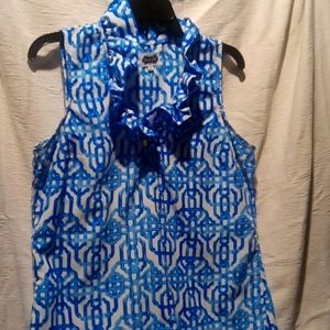 Tank top polyester, blue and white, medium